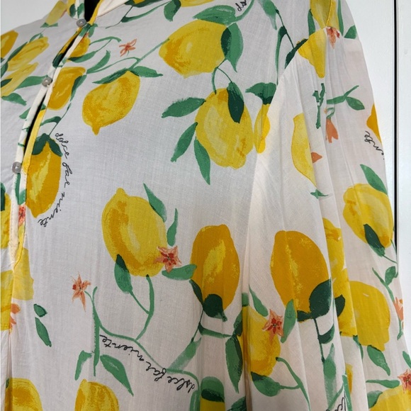 Lemon Print Summer Long Sleeve Midi Dress Size Medium - Picture 6 of 13